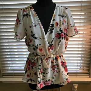 NWT Wrap Front Floral Peplum Top